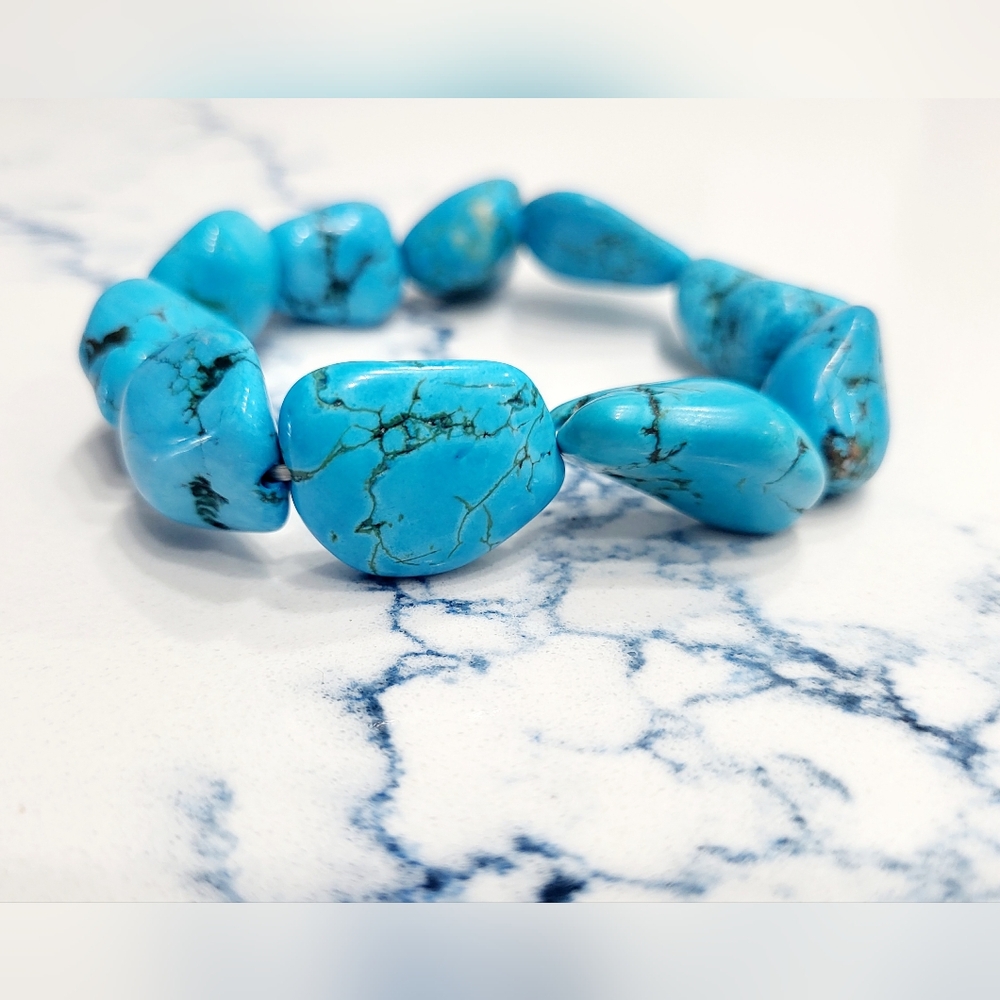 Turquoise Nugget Stretch Bracelet - Picture 2 of 13